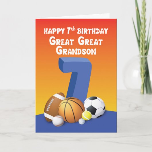 Carte Great Great Great Grand-fils 7e anniversaire Sport (Devant)