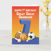Carte Great Great Great Grand-fils 7e anniversaire Sport (Fleur jaune)