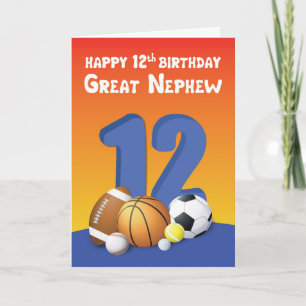 Carte Great Nephew 12e Anniversaire des balles de sport