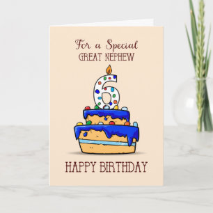 Carte Great Nephew 6e anniversaire, 6 sur Sweet Blue Cak