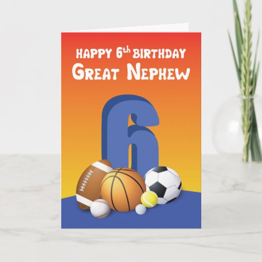 Carte Great Nephew 6e Anniversaire des balles de sport (Devant)