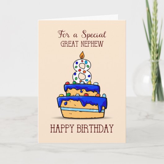 Carte Great Nephew 8e anniversaire, 8 sur Sweet Blue Cak (Devant)