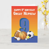 Carte Great Nephew 9e Anniversaire des balles de sport (Fleur jaune)