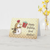 Carte Great Nephew Birthday Bird on Snowman présent (Fleur jaune)