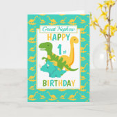 Carte Great Nephew Dinosaur 1er anniversaire bleu (Fleur jaune)