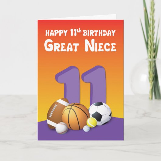 Carte Great Niece 11e anniversaire des balles de sport (Devant)