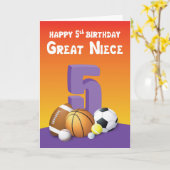 Carte Great Niece 5e anniversaire des balles de sport (Fleur jaune)