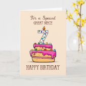 Carte Great Niece 7e anniversaire, 7 sur Sweet Pink Cake (Fleur jaune)
