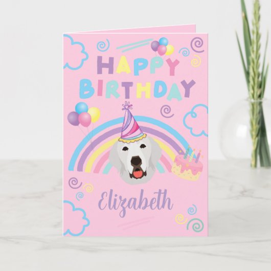 Carte Great Pyrenees Birthday Card in Pink (Devant)