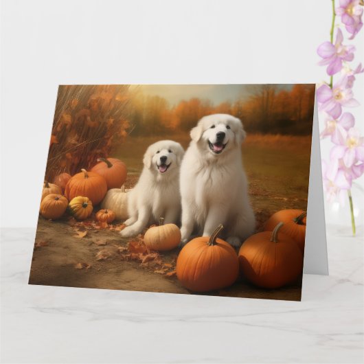 Carte Great Pyrenees chiot automne délice citrouille  (Orchidée)