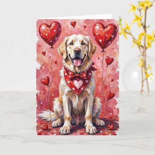 Carte Great Pyrenees Valentine’s Day Dog with Hearts Red (Fleur jaune)