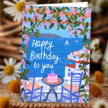 Grèce Terrasse Vues Art Peinture Joyeux anniversai