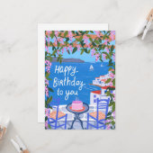 Carte Grèce Terrasse Vues Art Peinture Joyeux anniversai (Devant/Arrière en situation)