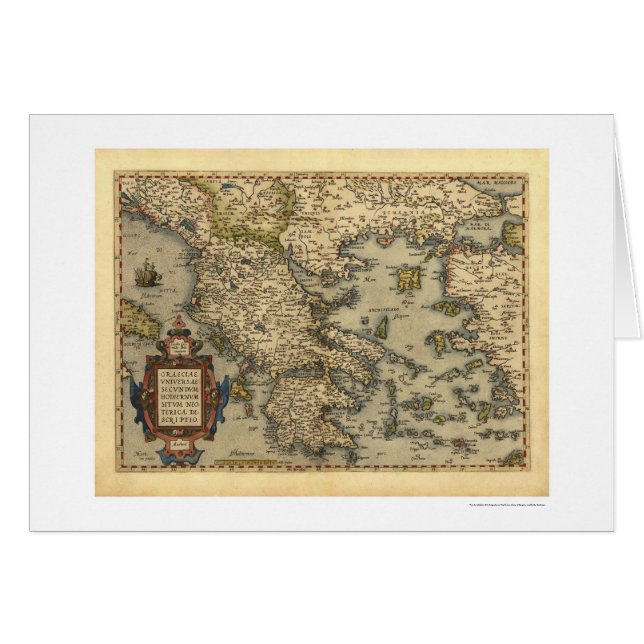 Carte grecque Ortelius 1570 d'îles (Devant horizontal)