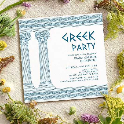Carte Greek Retirement Party in blue
