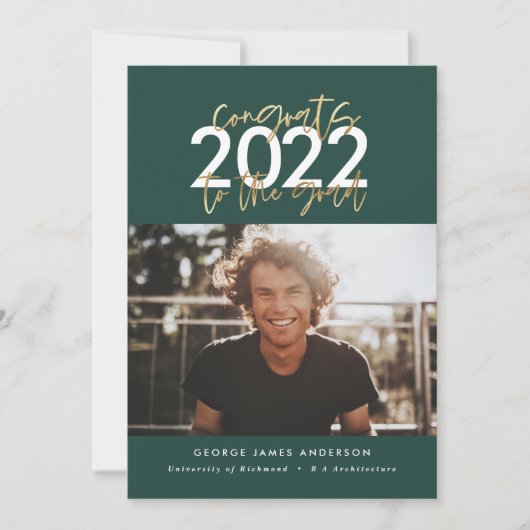 Carte green and gold modern script graduation (Devant)