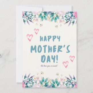 Carte Green and Pink Floral Watercolor Happy Mothers Day