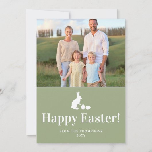 Carte Green And White Bunny With Custom Photo Easter (Devant)