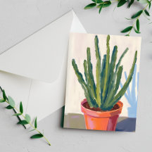 Green Cacti Plant Watercolor Painting Card