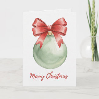 Carte Green Christmas Bauble with Red Bow Card