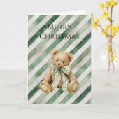 Carte Green Cream Stripes Teddy Bear Christmas (Fleur jaune)