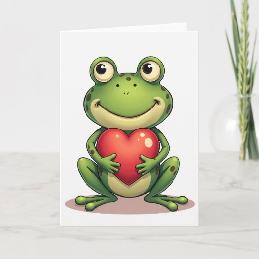 Carte Green Cute Frog Heart Card (Devant)