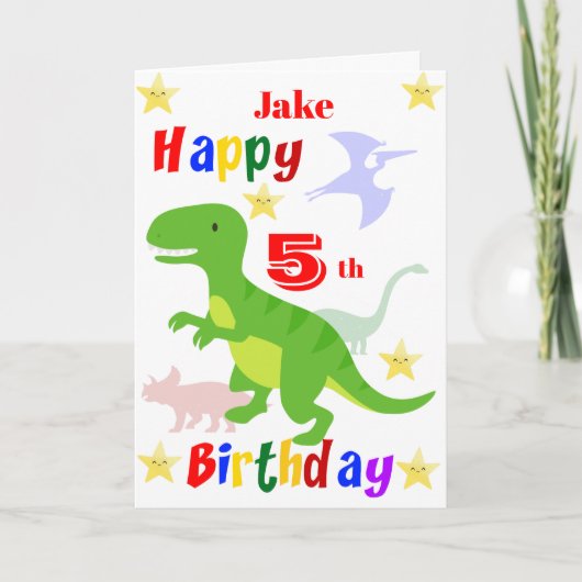 Carte Green Dinosaur 5e anniversaire (Devant)