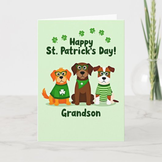 Carte Green Dog Shamrocks Grandson Card (Devant)