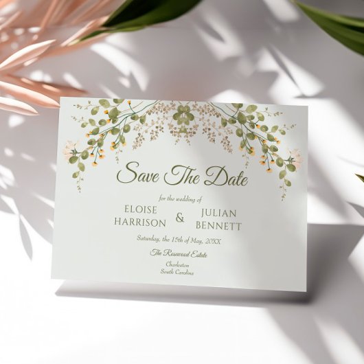 Carte Green Elegant Mariage Fleur sauvage Enregistrer La