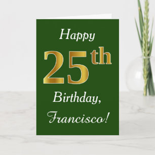 Carte Green, Faux Gold 25e anniversaire + Nom personnali