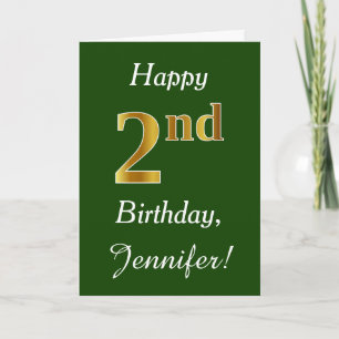 Carte Green, Faux Gold 2e anniversaire + Nom personnalis