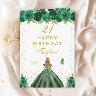 Carte Green Floral Blonde Hair Girl Joyeux anniversaire
