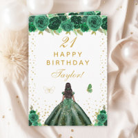 Green Floral Dark Skin Girl Joyeux anniversaire