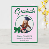 Carte Green Gingham Bow Photo Graduation  (Fleur jaune)