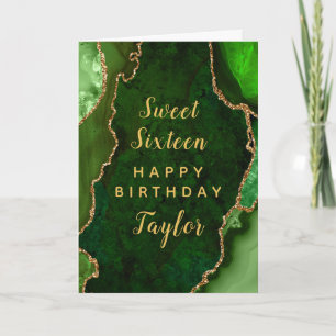 Carte Green Gold Agate Sweet sixteen Joyeux anniversaire