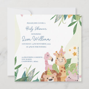 Carte Green Leafy Cute Safari Animaux Baby shower à thèm