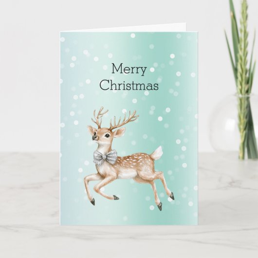 Carte Green Mint Ombre Confetti Deer Christmas (Devant)