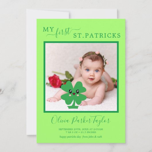 Carte Green My First Patricks Baby Birth Photo Holiday (Devant)