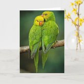 Carte Green Parrots Love Birds Photography (Fleur jaune)