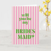 Carte Green + Pink Modern Stripe Bridesmaid Proposal (Fleur jaune)