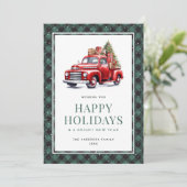 Carte Green Plaid Red Truck Tree Happy Holidays Ca (Debout devant)
