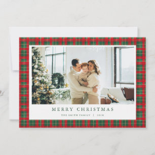 Carte Green Red Christmas Tartan Photo Holiday