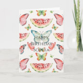 Carte Green Red Watermelon Blue Butterflies Birthday (Devant)
