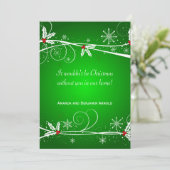 Carte Green Red White Holly Holiday Invitation (Debout devant)