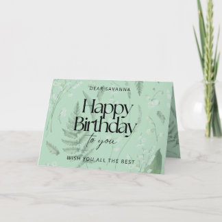 Carte Green Sage Lily of the Valley Custom Birthday Card