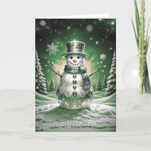 Carte Green Snowman Snowflakes Holiday Card (Devant)