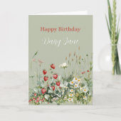 Carte Green Strawberries Daisy Flowers Birthday (Devant)