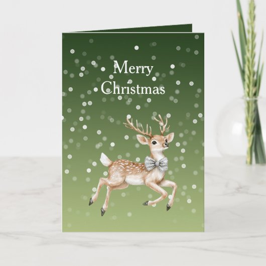 Carte Green White Bokeh Dots Christmas Deer (Devant)