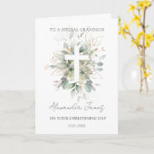Carte Greenery Foliage Cross Christening  (Fleur jaune)