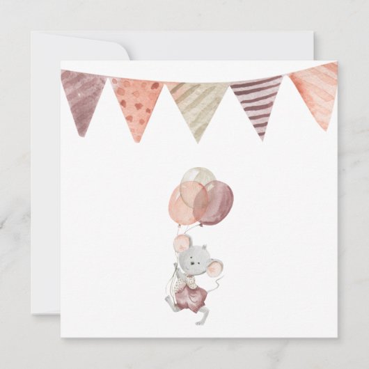 Carte Greeting Card - Little Mouse With Balloons (Devant)